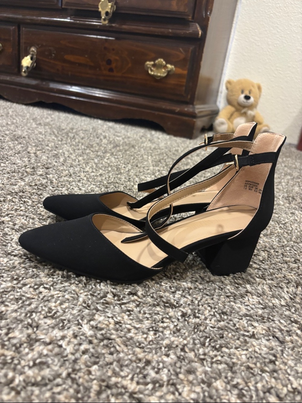 Dream Pairs Black Pointed Toe Block Heel Ankle Strap Pumps